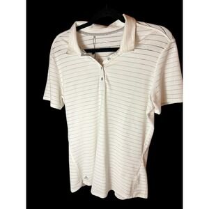 Adidas Climacool Womens White Pointelle Stripe Short Sleeve Golf Polo Shirt L